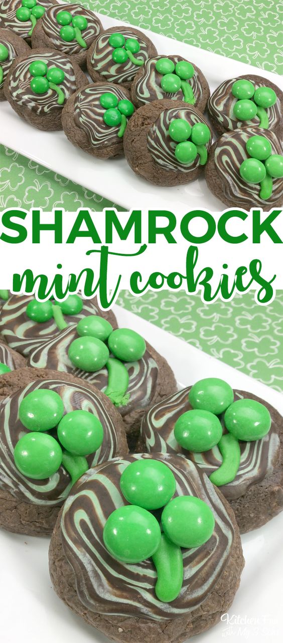 St Patricks Day Mint Cookies with adorable M&M shamrocks