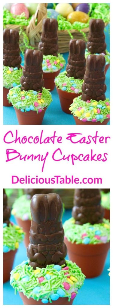 You can literally put this no bake Easter bunny cupcake together in minutes using a pre-made cupcake, frosting, sprinkles and a mini chocolate Easter bunny! #easterbunny #easter #easterbunnycupcake