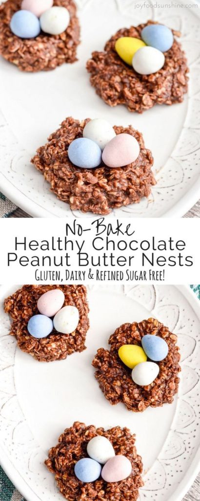 Perfect Easter treat! Delicious no-bake, healthy chocolate peanut butter Nests. Gluten, Dairy and refined sugar free #easter #eastertreats #healthyeaster