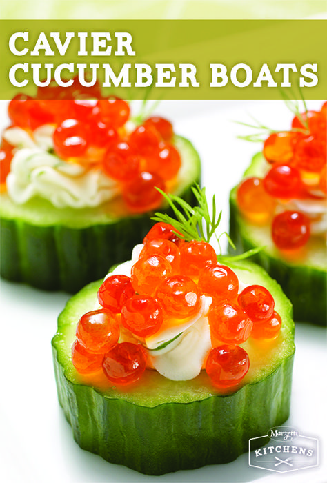 Caviar Cucumber Boats - A gorgeous little appetizer. Very refreshing and topped off with Red Salmon Caviar to provide a bit of class and style 