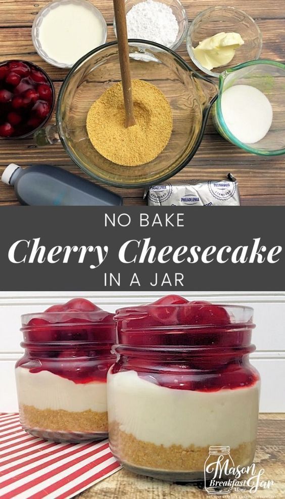 No Bake Cherry Cheesecake in a Jar Recipe #nobakecheesecake #cheesecakeinajar #masonjarrecipe