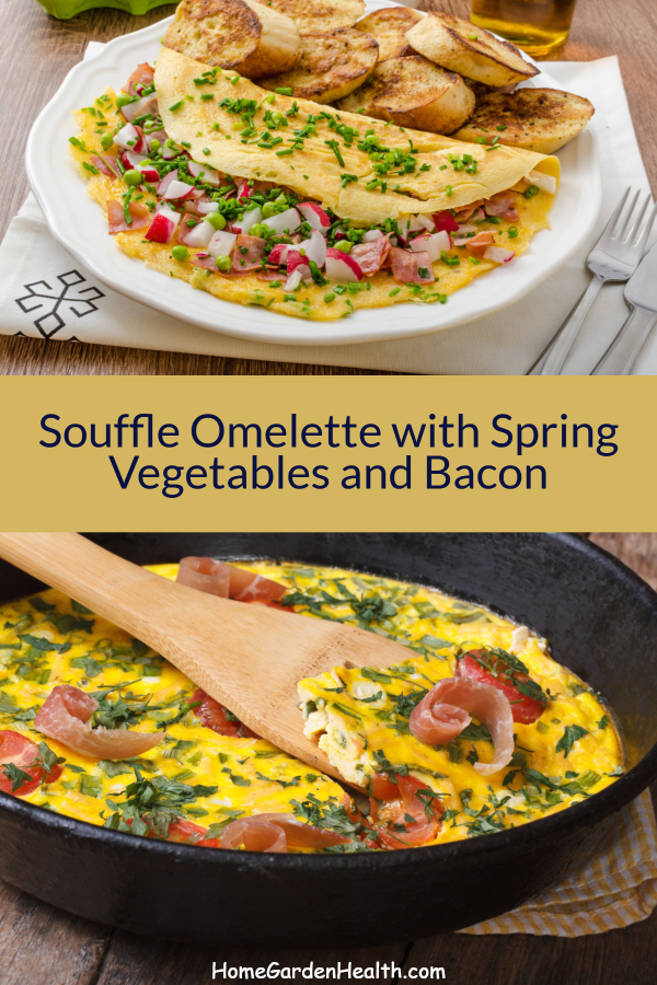 Souffle Omelette with Spring Vegetables and Bacon - So EASY and QUICK to make, delicious as a breakfast, snack or even main meal choice! #souffle #omelette #souffleomelette