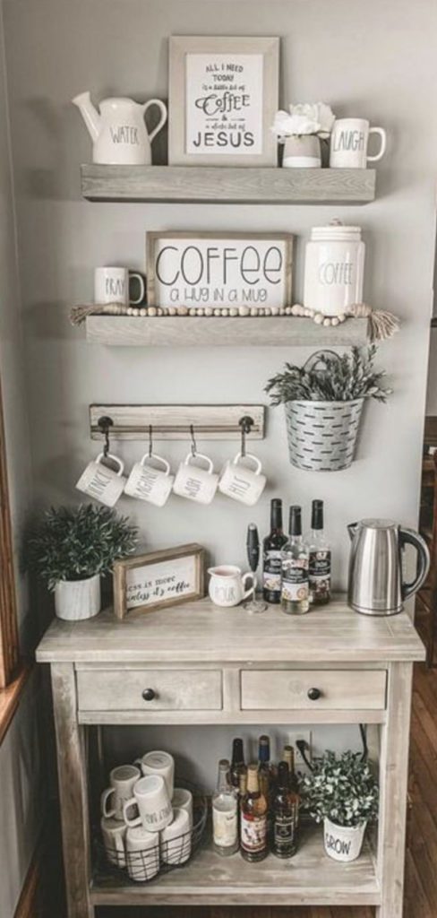 A great DIY corner coffee station idea for your kitchen - perfect for small corners in a kitchen or apartment.