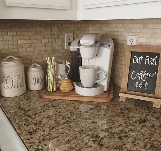 Countertop coffee bar ideas - A perfect little DIY coffee bar idea if you only have room on your kitchen countertop