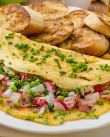 Souffle Omelette with Spring Vegetables, Bacon