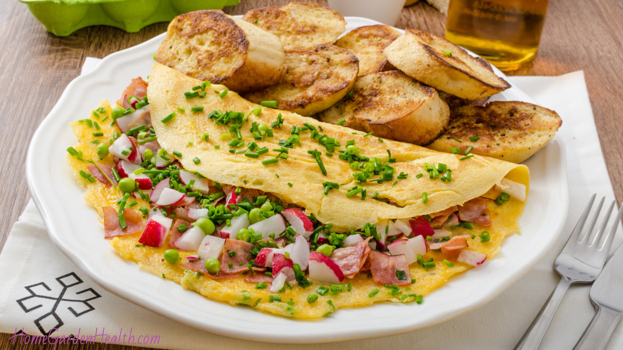 Souffle Omelette with Spring Vegetables, Bacon