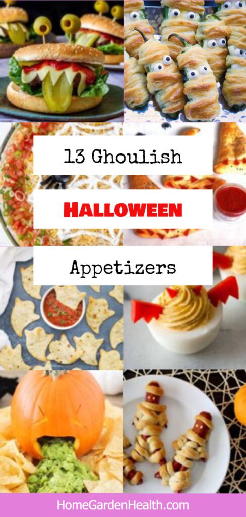 Collage of 13 Halloween Appetizers Pinterest Pin