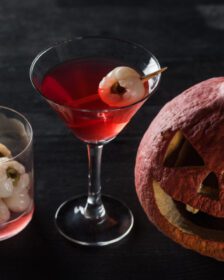 Halloween Cocktails, Jack O'lantern, Vampires Kiss, olive eyeballs