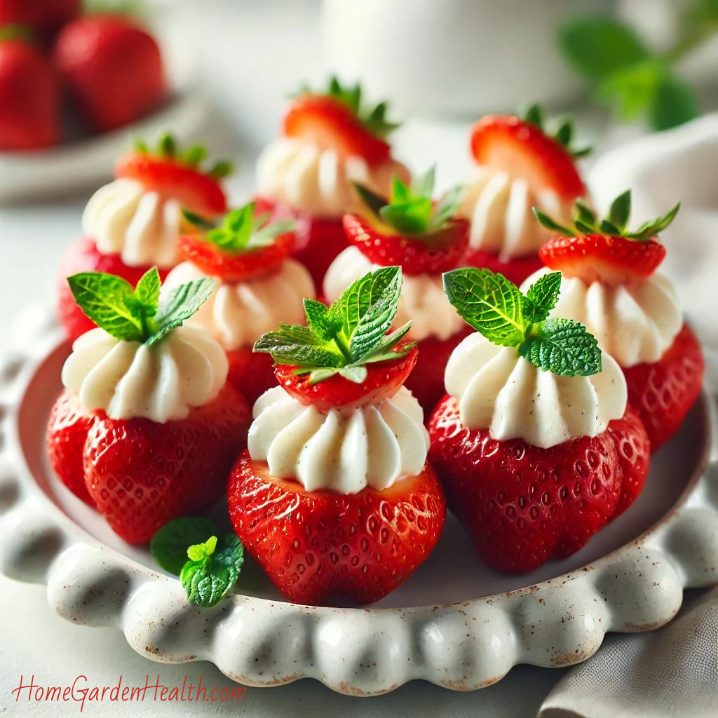 Deviled Strawberries ready to eat on serving platter