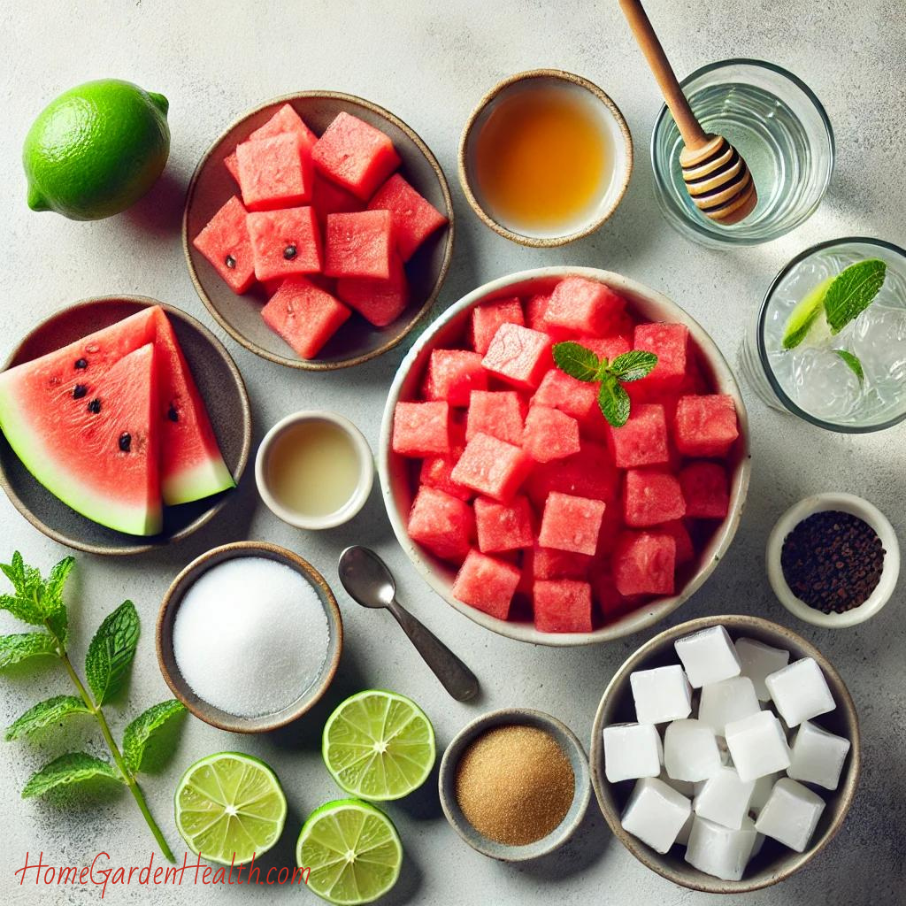 Image of the ingredients that go into a watermelon slushie