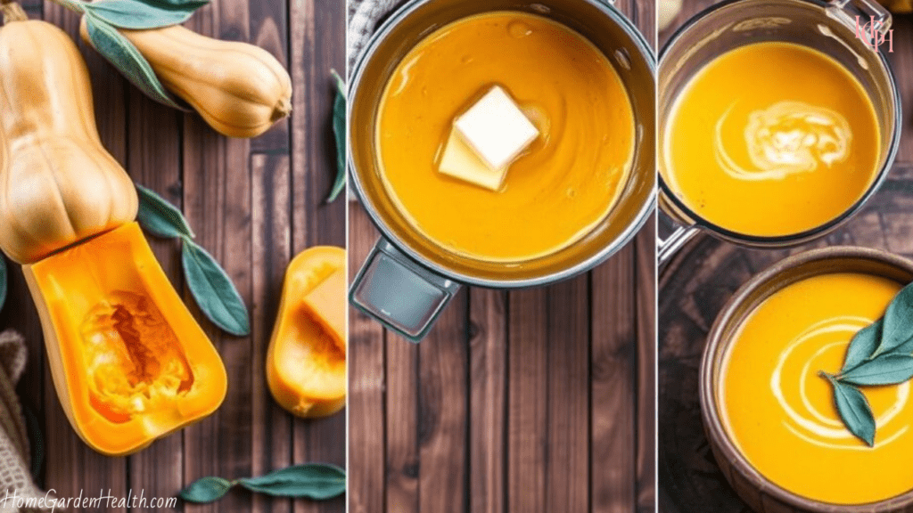 stages of creating butternut squash soup