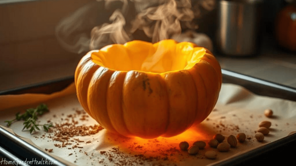 A pumpkin with steam coming from it