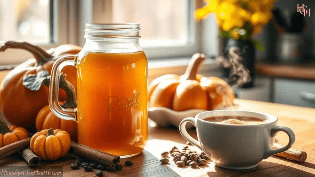 Homemade pumpkin syrup in a jar