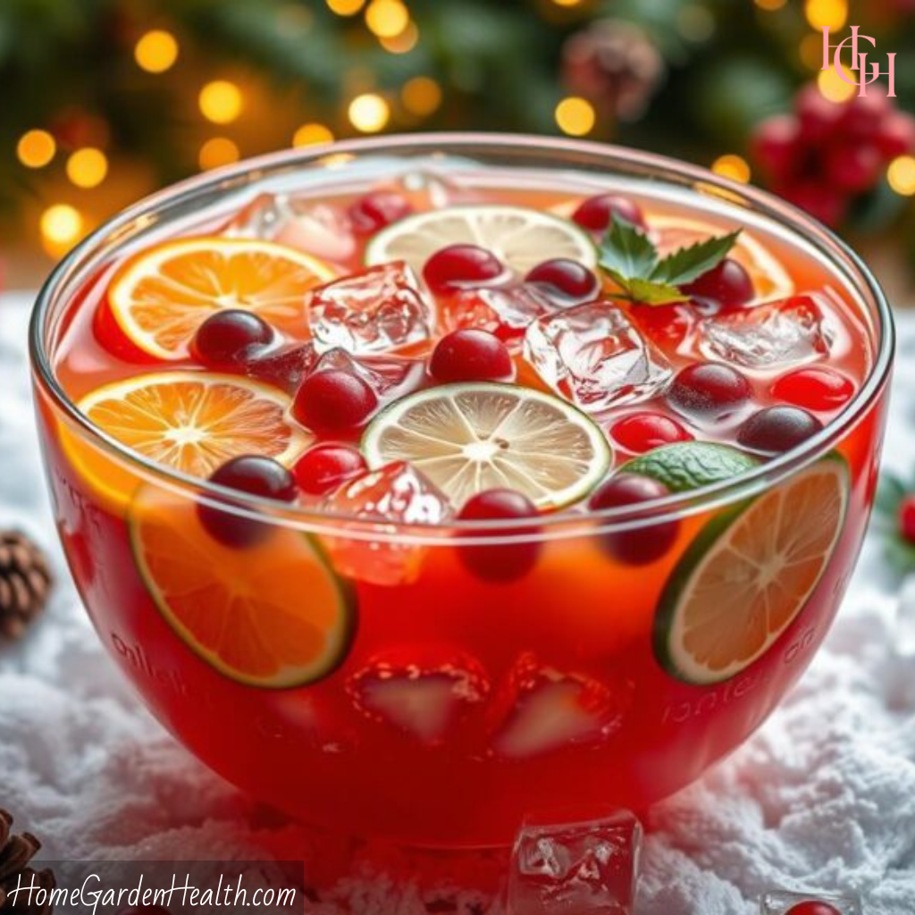  festive Christmas punch bowl filled with our punch