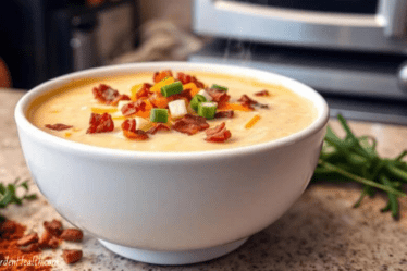 A warm cozy bowl of loaded baked potato soup