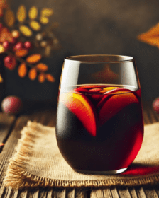 Red Wine Sangria in a tumbler with fall themed surroundings