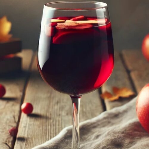 Red Wine Sangria in a long stemmed red wine glass