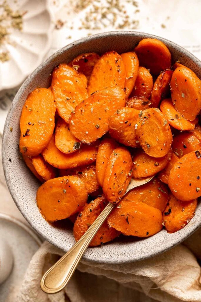 roasted carrots in a serving bowl